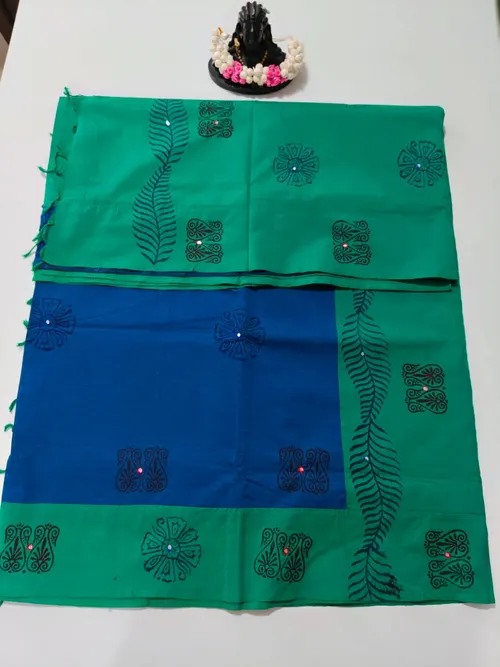 POLY COTTON SAREE WITH MIRROR WORK 